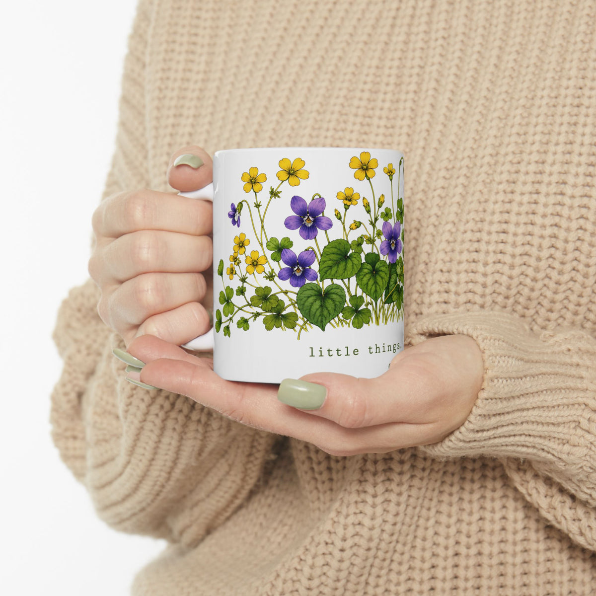 Little Things Big Joy Ceramic Mug | Violet and Wood Sorrel Coffee Mug | Nature Lover Gift | 11oz & 15oz