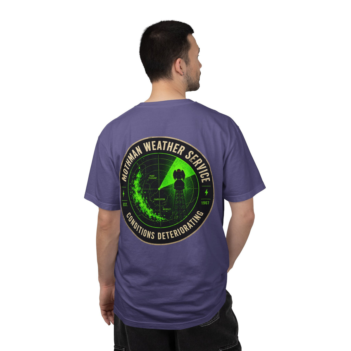 Mothman Weather Service Shirt, Cryptid Weather Tee, Appalachian Storm Watch, Point Pleasant WV Paranormal, Conditions Deteriorating