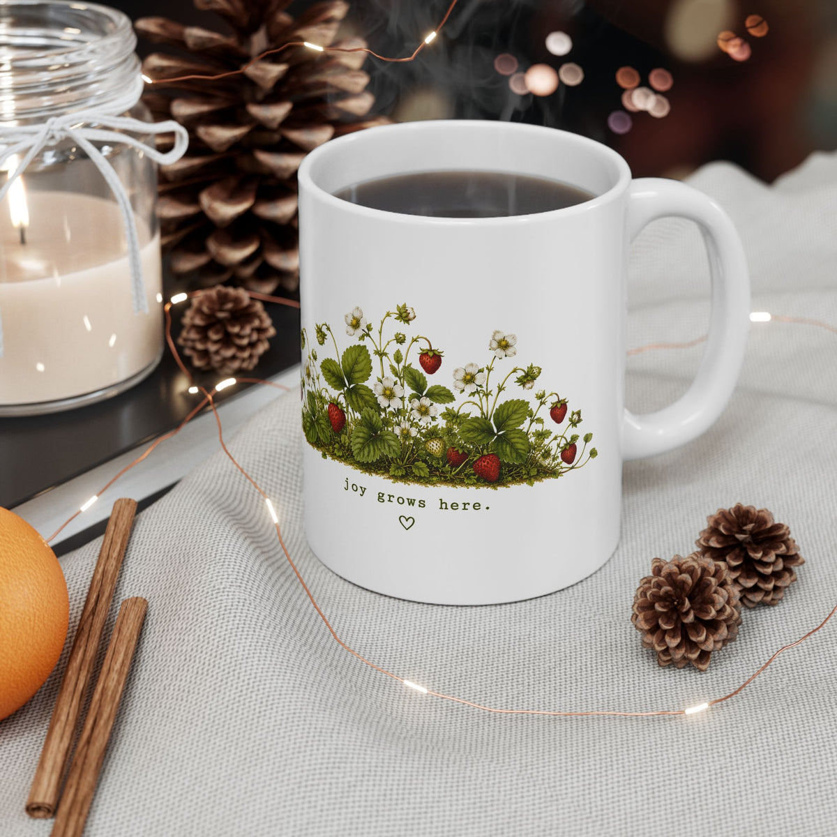 Wild Strawberry Botanical Mug | Vintage Floral Ceramic Mug