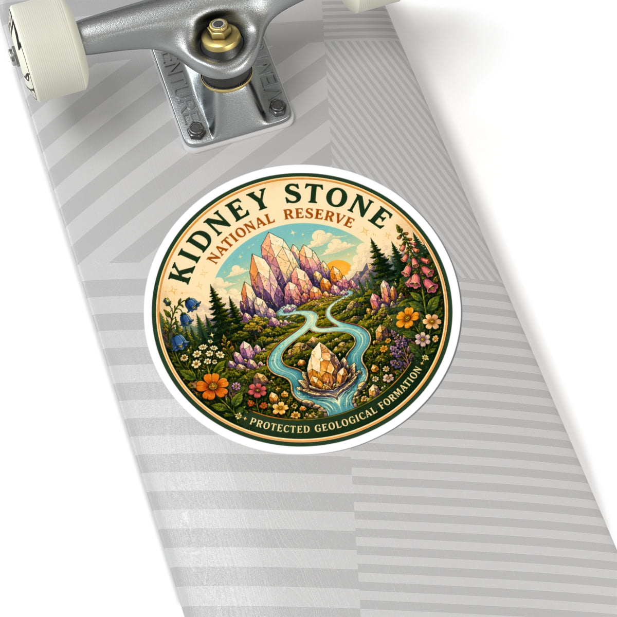 Kidney Stone National Reserve sticker | crystal mountain landscape, nature badge
