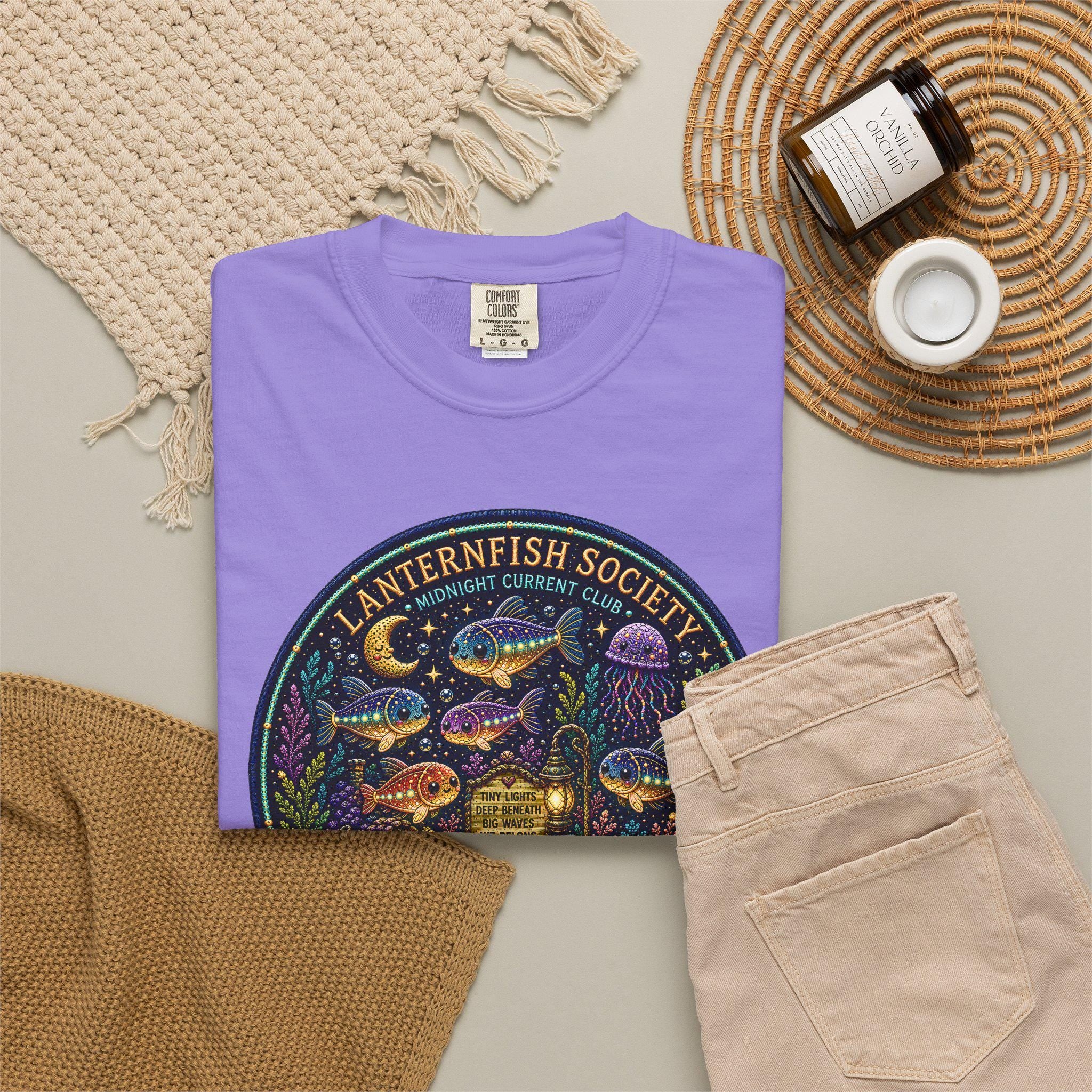 Lanternfish Society Shirt, Bioluminescent Deep Sea Marine Life Tee, Comfort Colors 1717