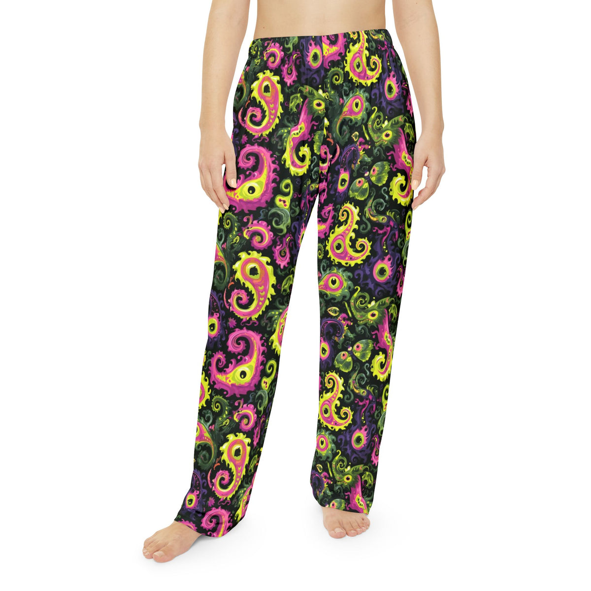 Neon Monster Paisley Pajama Pants | Pink Green Psychedelic Eyes