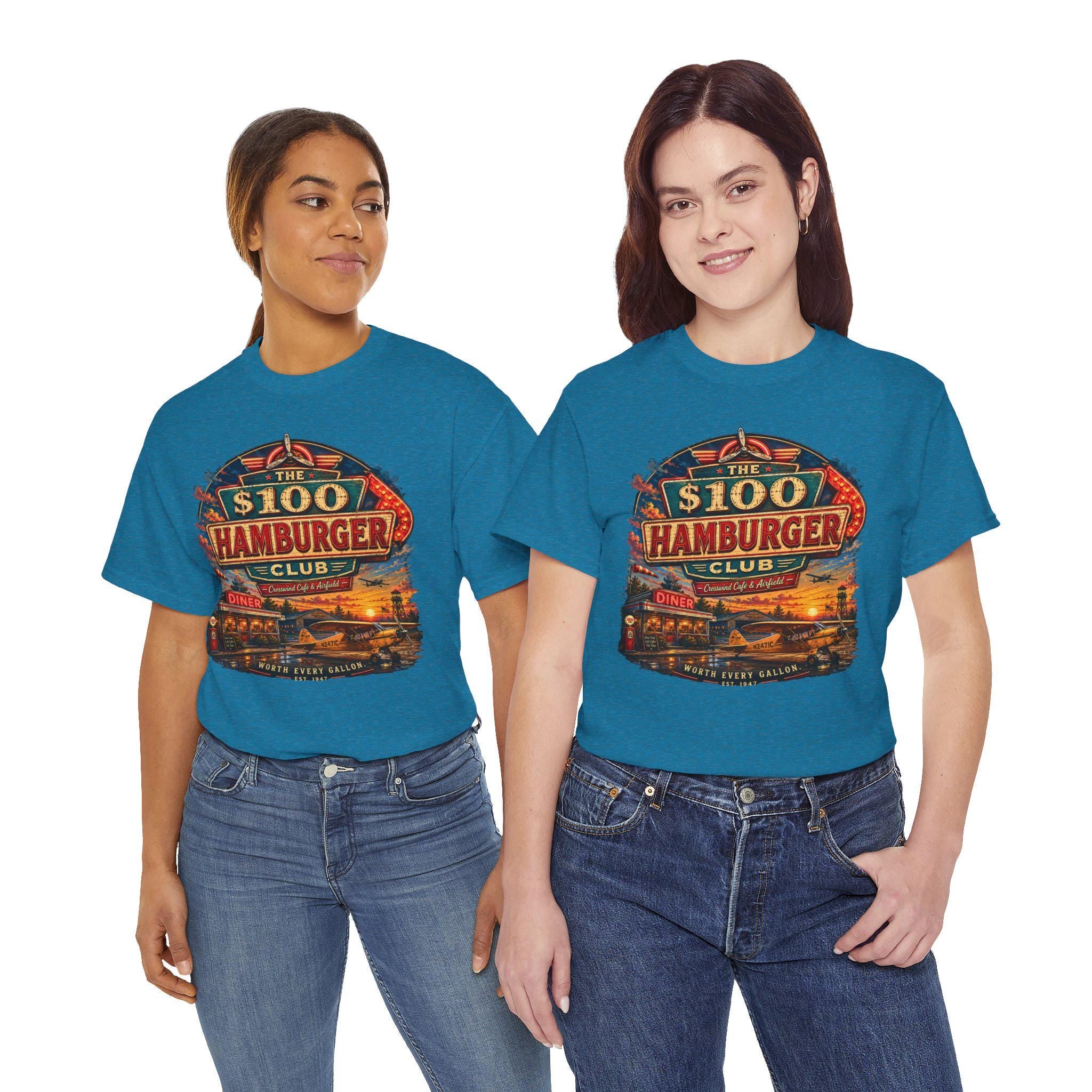 100 Dollar Hamburger Club Pilot Shirt, Vintage Aviation Diner Tee, Taildragger Airplane Gift