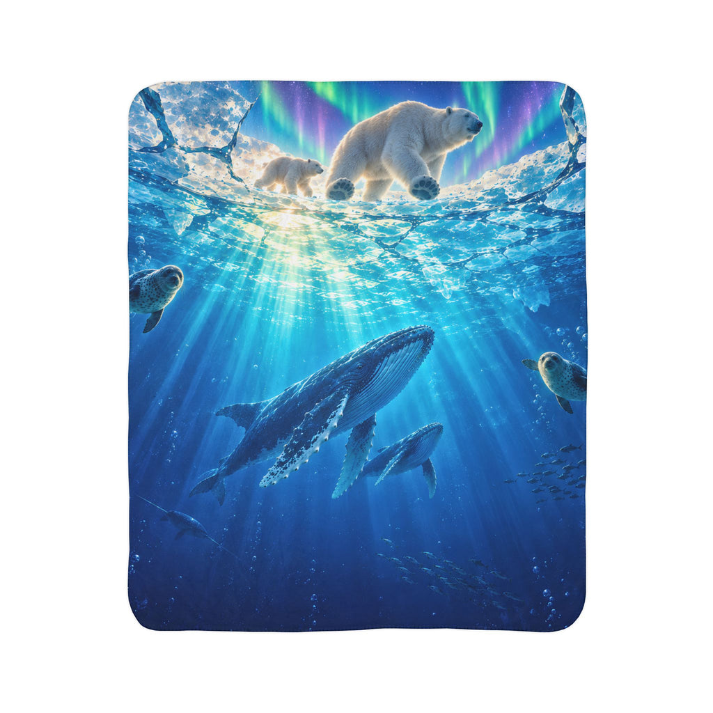 Arctic Adventure Blanket, Polar Bear Whale Blanket, Kids Ocean Throw, Aurora Borealis Blanket, Winter Animal Bedroom Decor, Gift for Kids