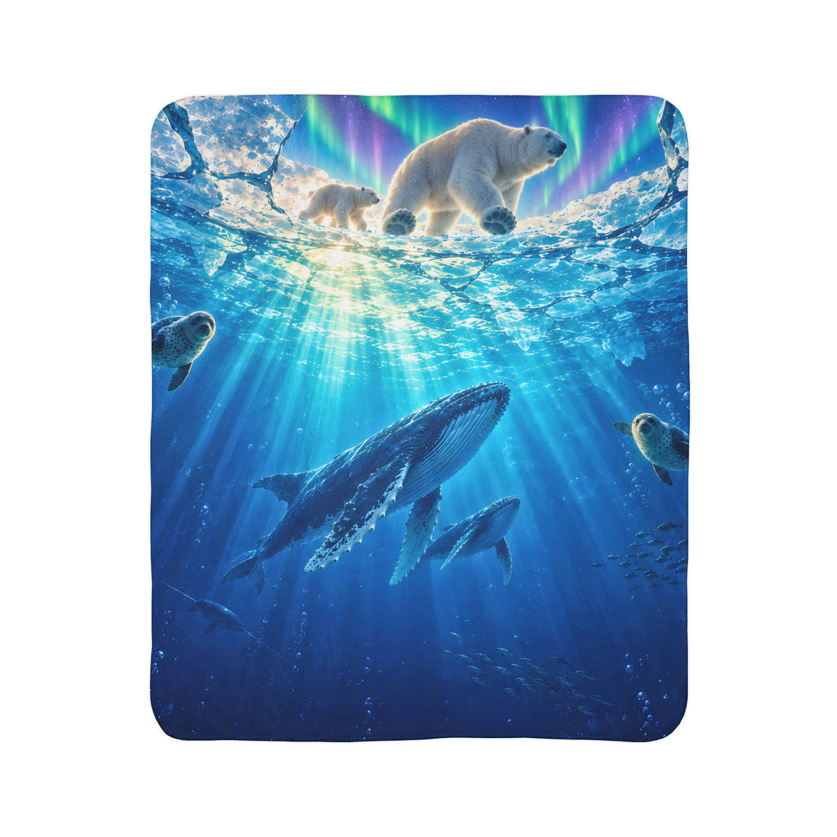 Arctic Adventure Blanket, Polar Bear Whale Blanket, Kids Ocean Throw, Aurora Borealis Blanket, Winter Animal Bedroom Decor, Gift for Kids