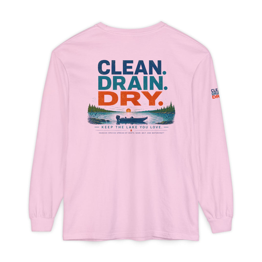 Long Sleeve Tee — "Clean. Drain. Dry." Lake Conservation Shirt