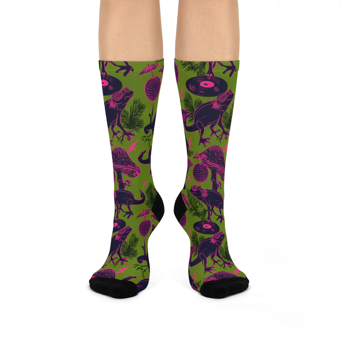 Disco Lizard Crew Socks | Neon Pink Green Retro Jungle