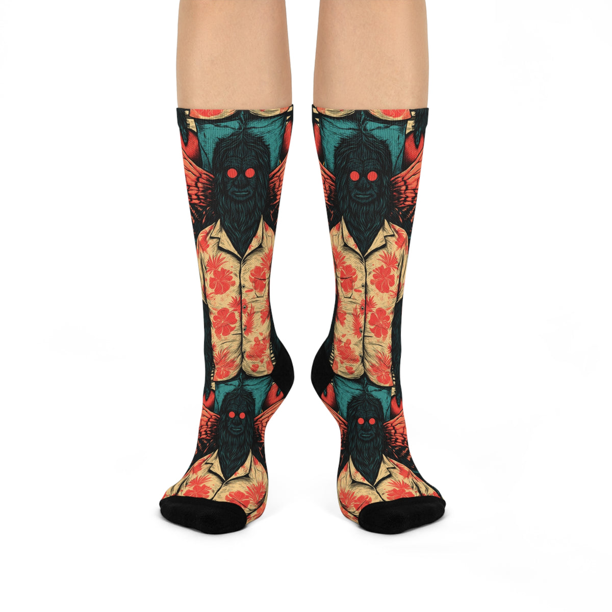 Cryptid Bowling Crew Socks | Mothman Bigfoot Retro Print