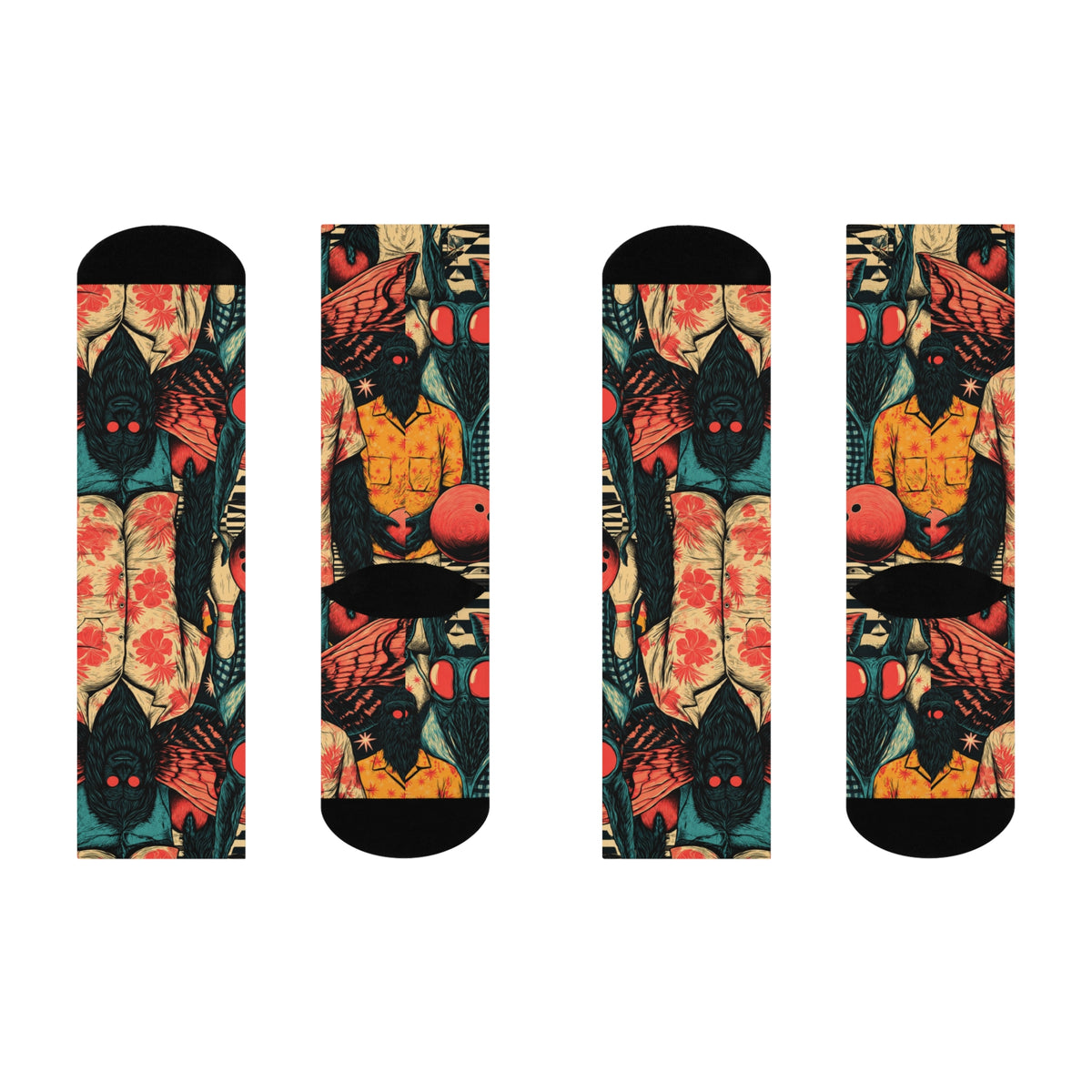 Cryptid Bowling Crew Socks | Mothman Bigfoot Retro Print