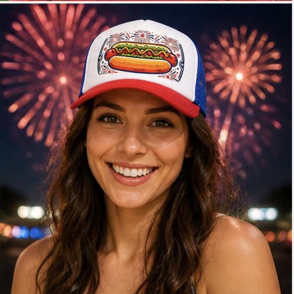 4th of July Relish The Moment Hot Dog Trucker Hat