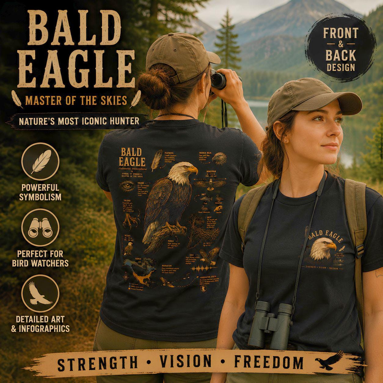 Bald Eagle Field Guide Shirt, Vintage Natural History Wildlife Art Tee