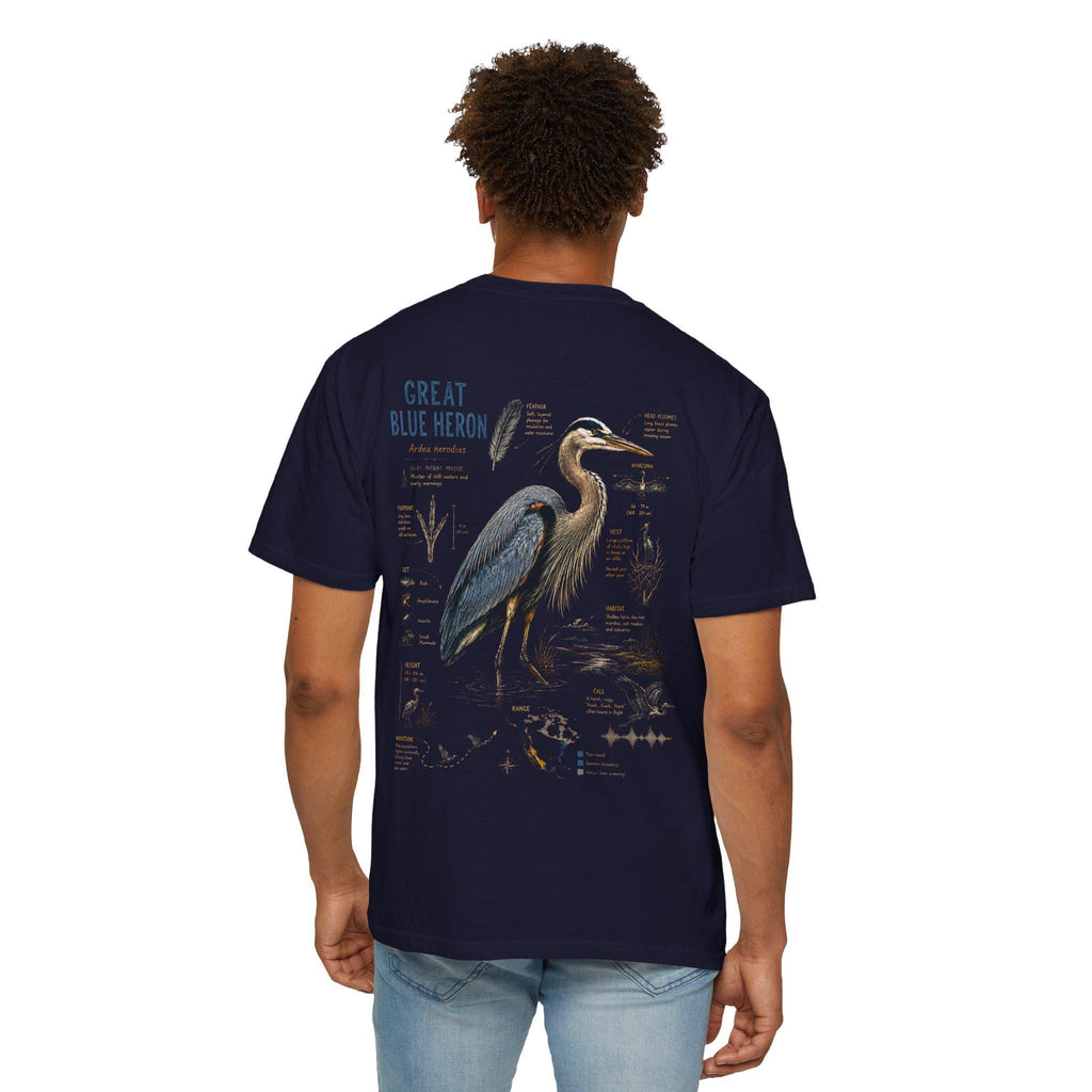 Blue Heron Field Guide T-Shirt | Vintage Nature Illustration, Wetland Bird Apparel
