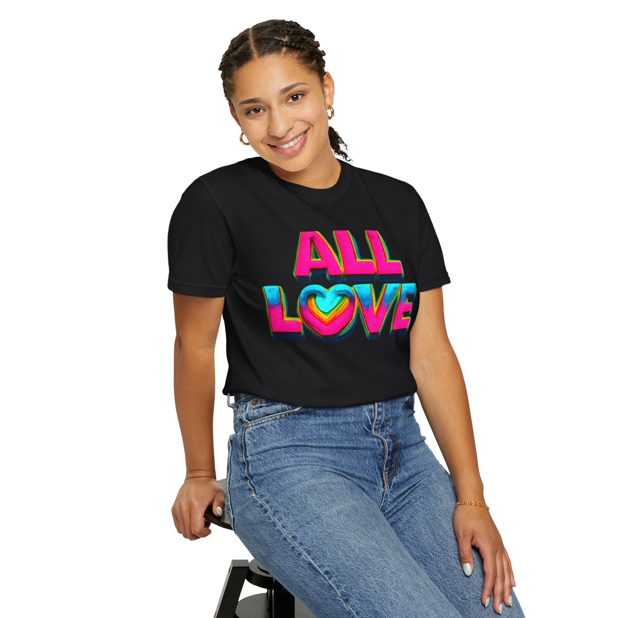 All Love Retro Heart Graphic Tee, Colorful Positive Vibes Shirt