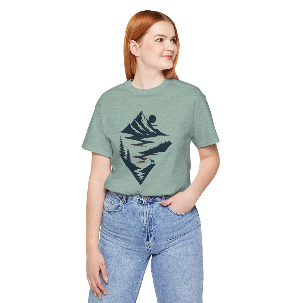 Mountain Landscape Graphic Tee | Bella Canvas 3001 Outdoor Adventure Shirt