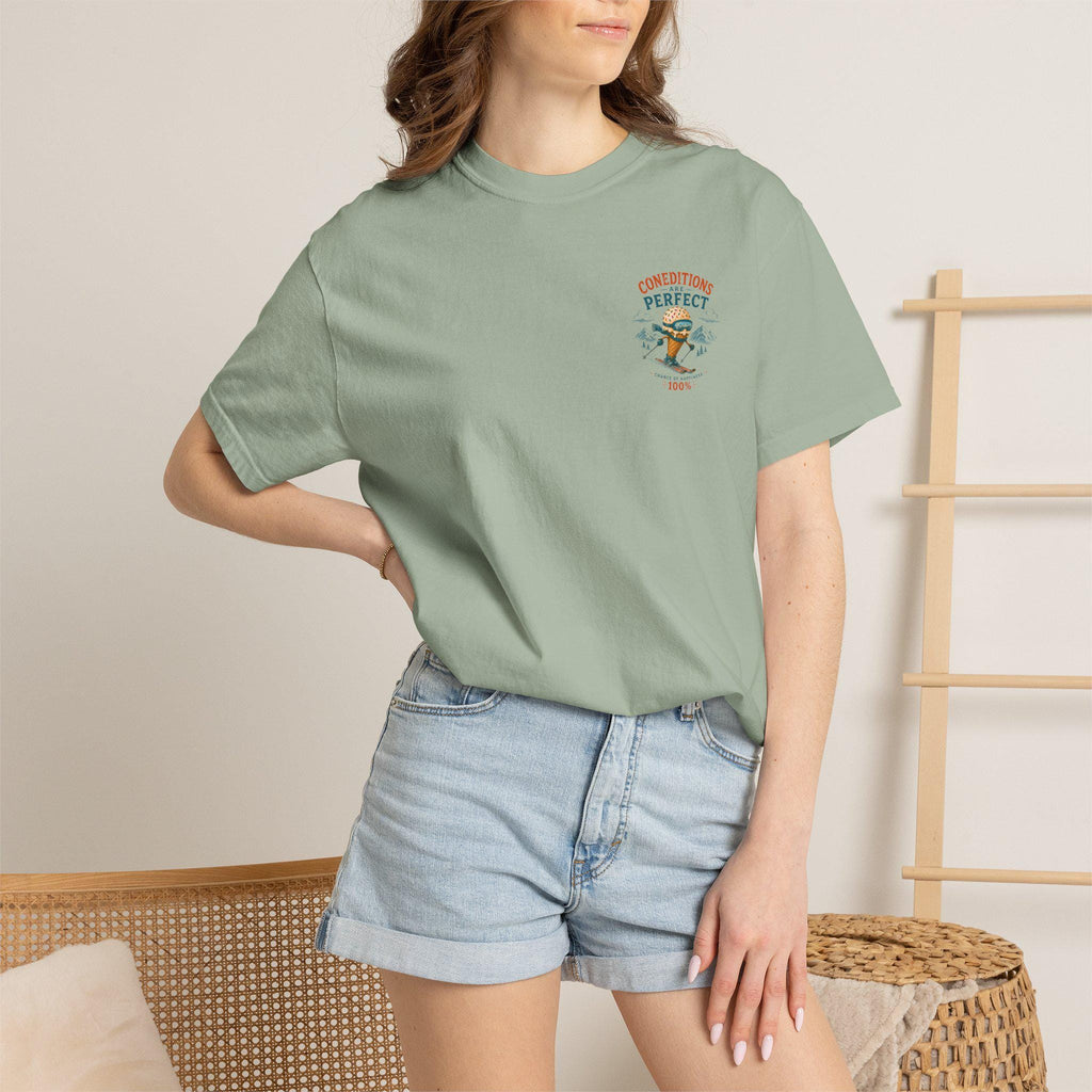 Conditions Are Perfect skiing ice cream cone T-Shirt | winter mountain ski design