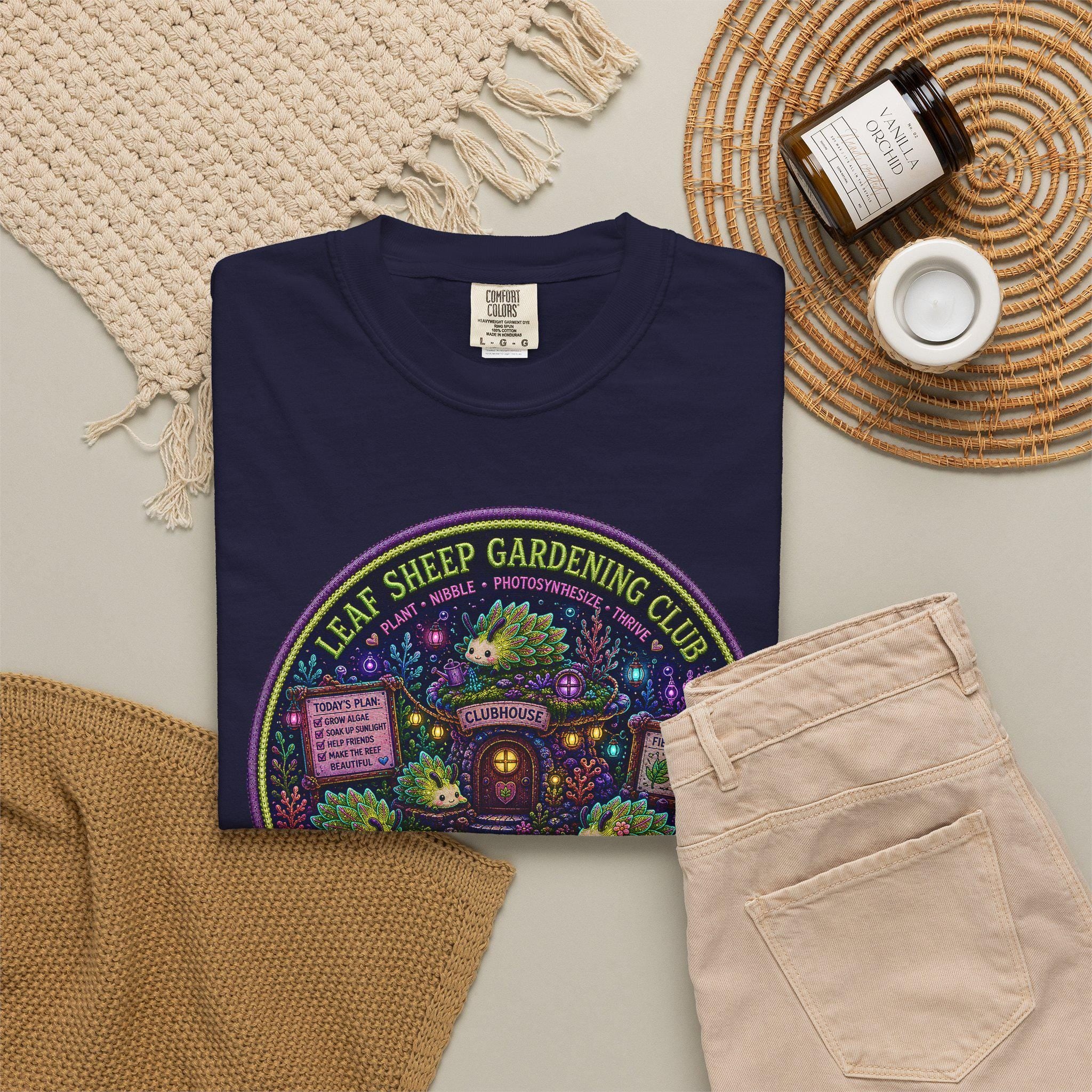 Leaf Sheep Gardening Club T-Shirt | Whimsical Sea Slug Nature Tee, Botanical Graphic Shirt