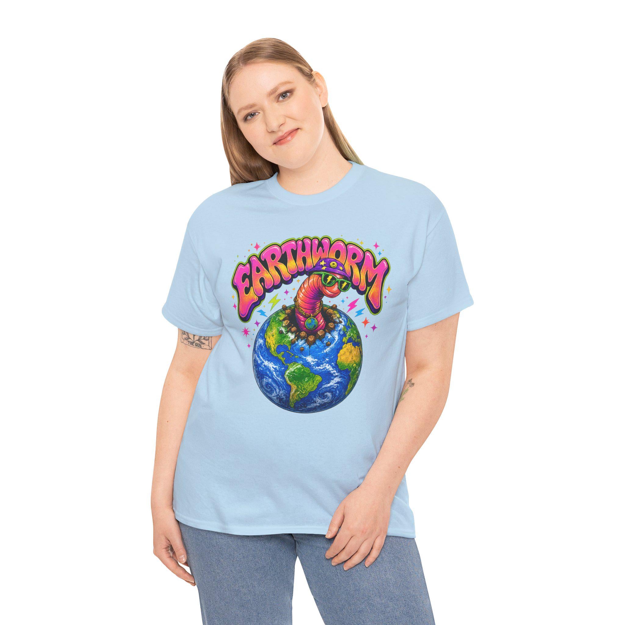 Psychedelic Earthworm T-Shirt, Funky Cartoon Worm, Vaporwave Streetwear Tee
