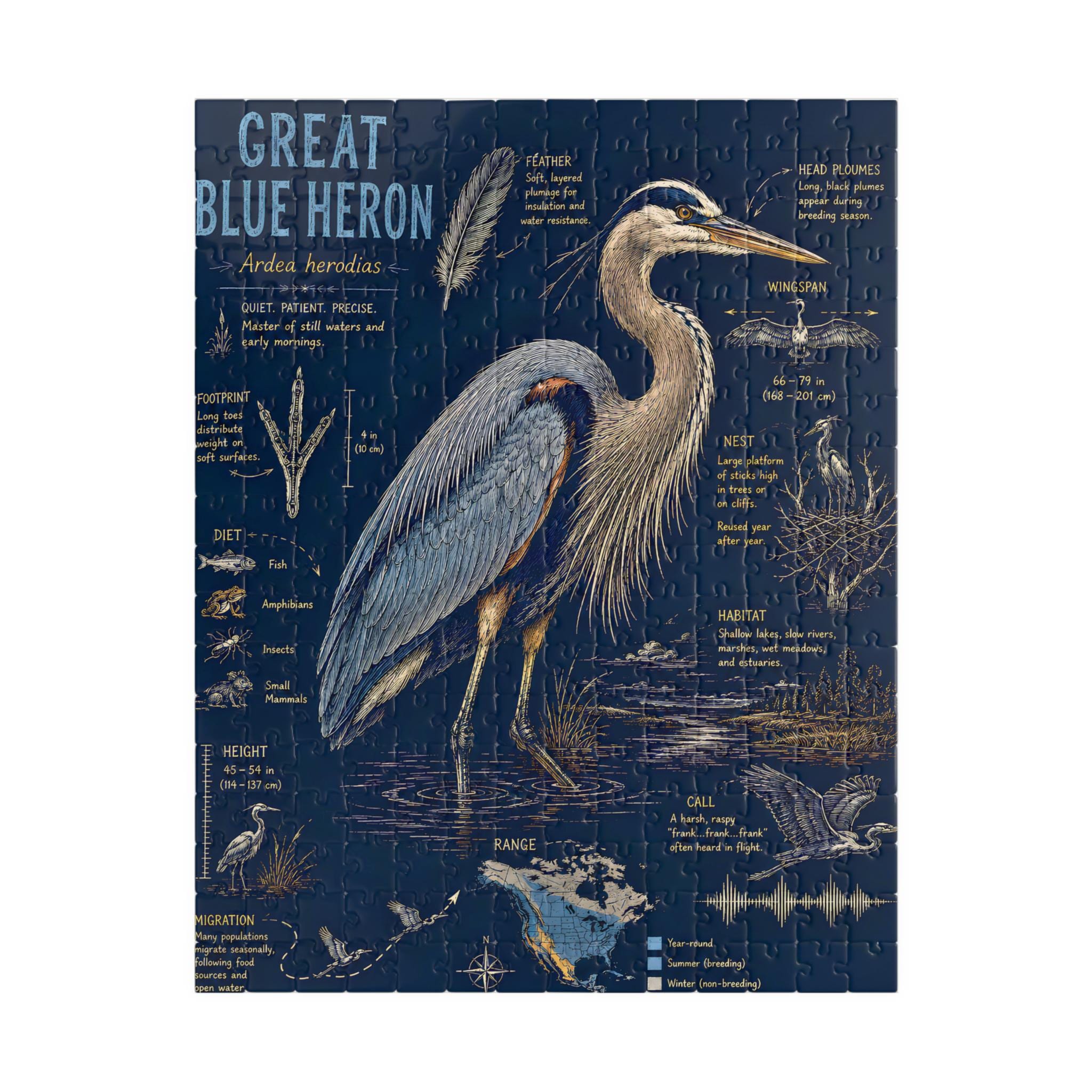 Blue Heron Nature Illustration Puzzle | Wetlands Bird Jigsaw (110-520 Pieces)