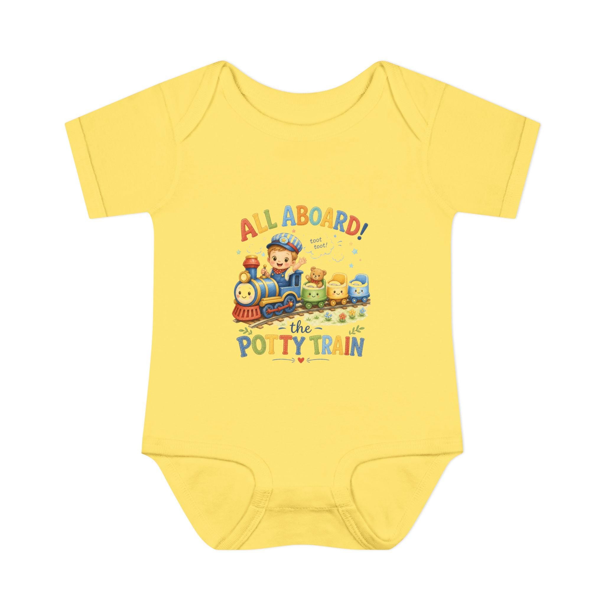 All Aboard Potty Train Baby Bodysuit, Train Theme Outfit, Soft Cotton Infant Clothes