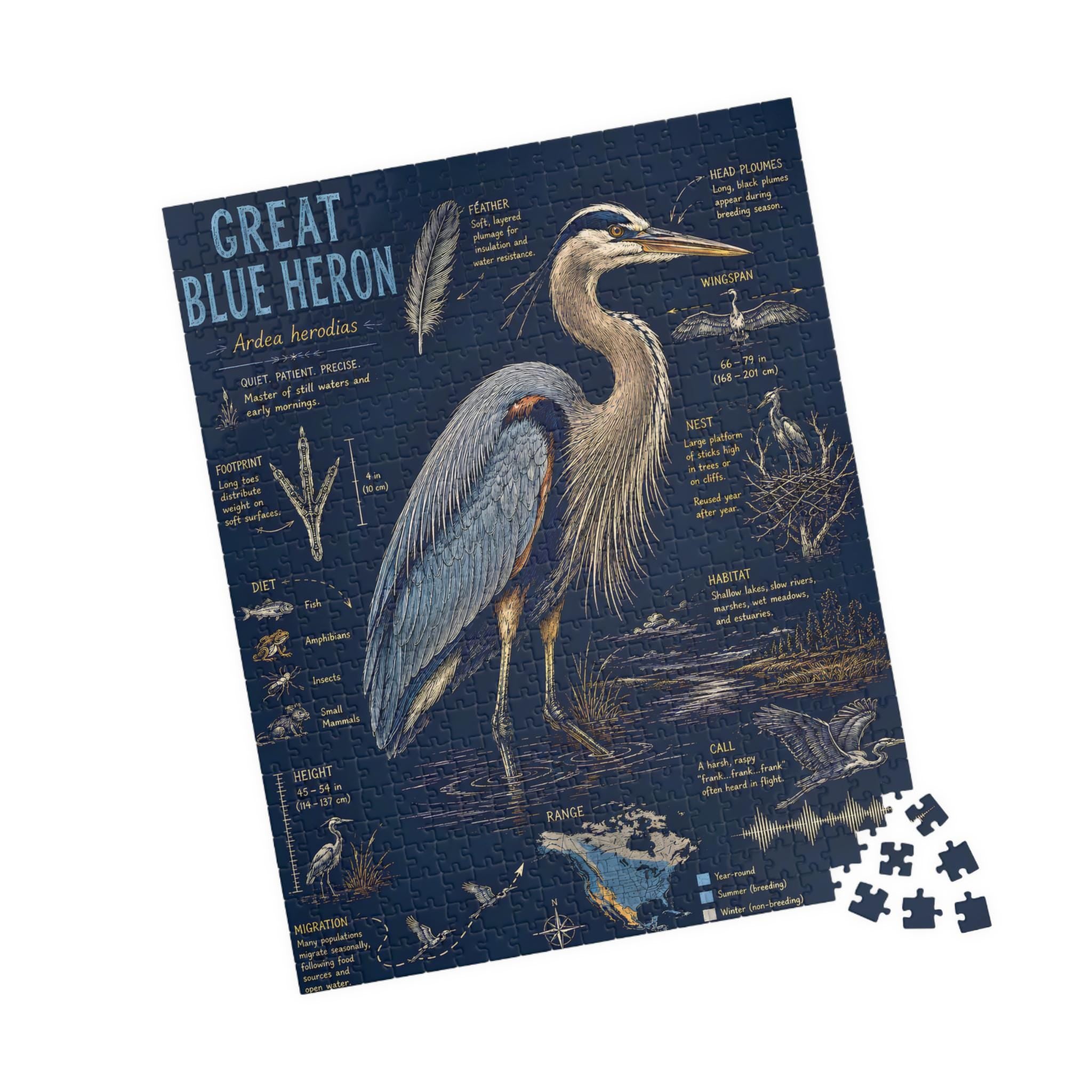 Blue Heron Nature Illustration Puzzle | Wetlands Bird Jigsaw (110-520 Pieces)