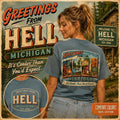 Greetings From Hell Michigan Postcard Shirt | Vintage Travel Souvenir Tee