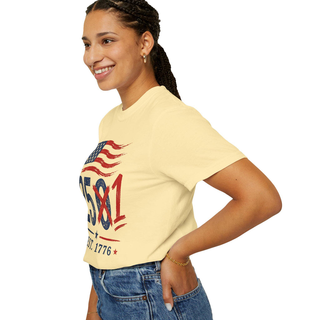 4th of July 2027 Comfort Colors 251 EST 1776 Distressed Flag Graphic Tee