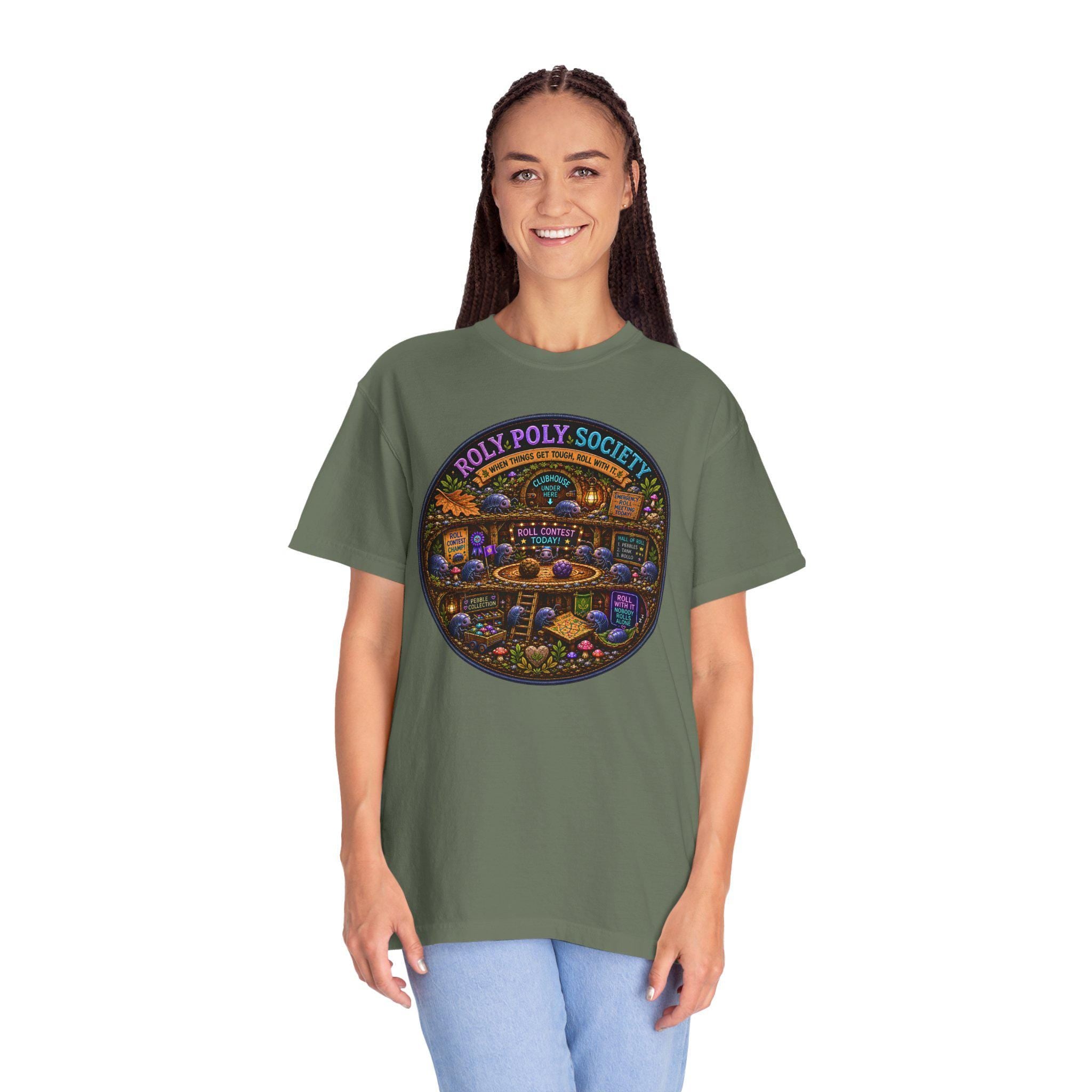 Roly Poly Society illustration T-Shirt | vintage arcade night scene