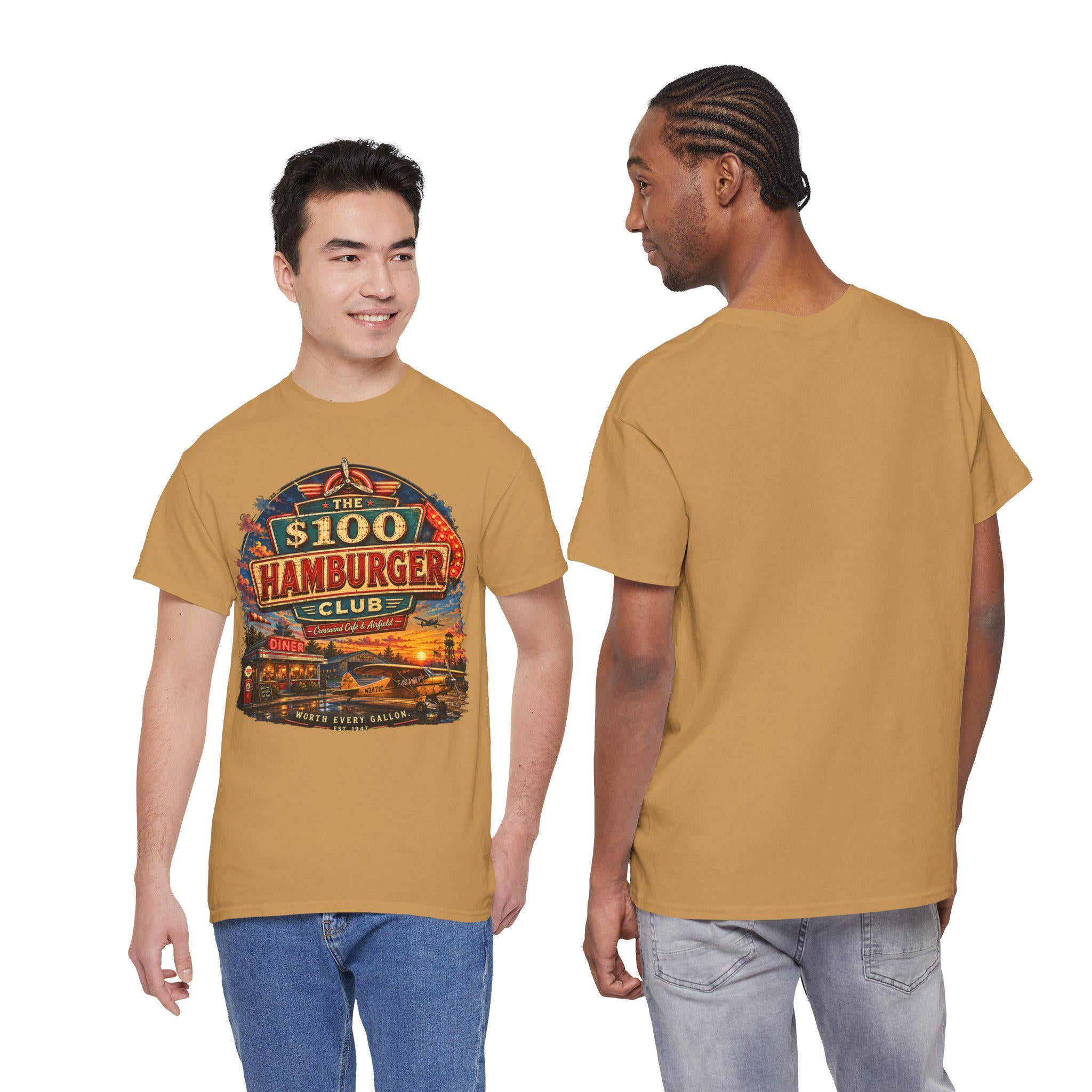 100 Dollar Hamburger Club Pilot Shirt, Vintage Aviation Diner Tee, Taildragger Airplane Gift