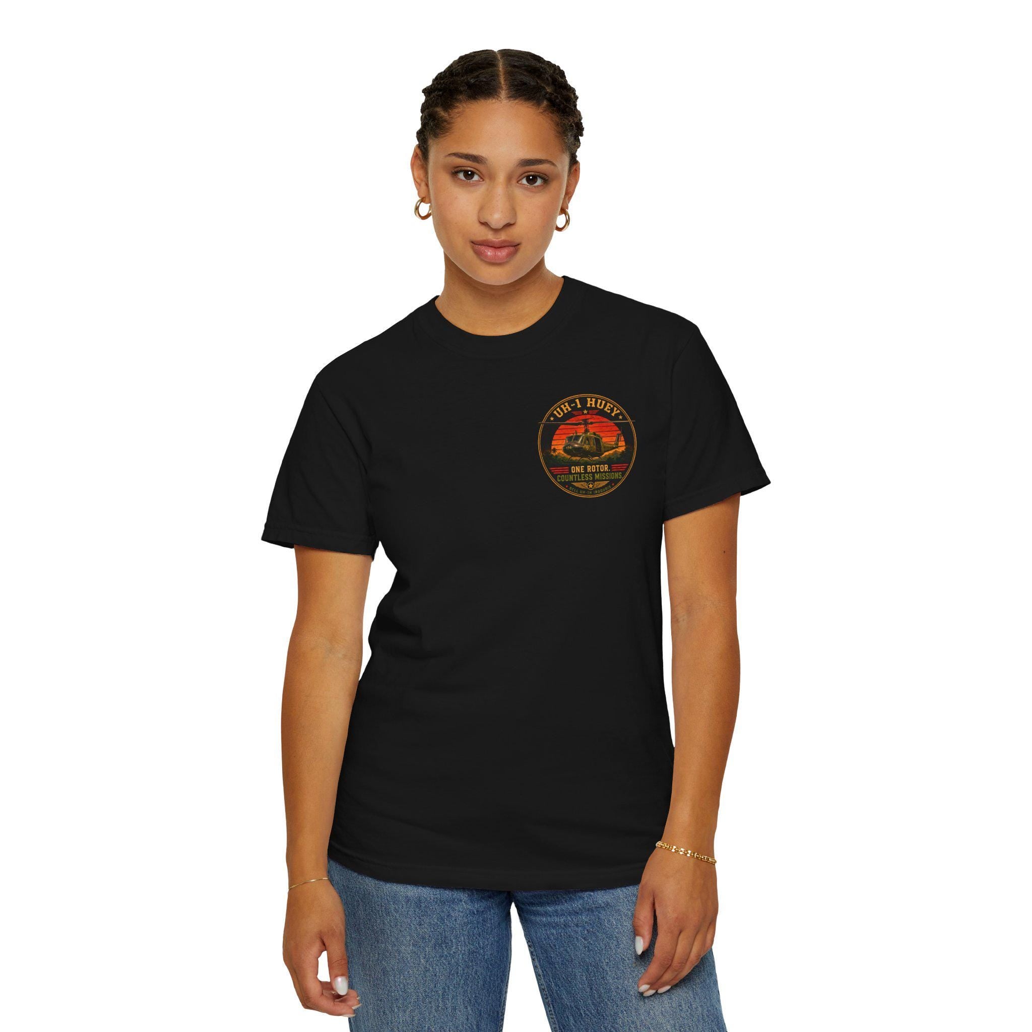 UH-1 Huey Helicopter T-Shirt | Military Aircraft Flight Deck Graphic
