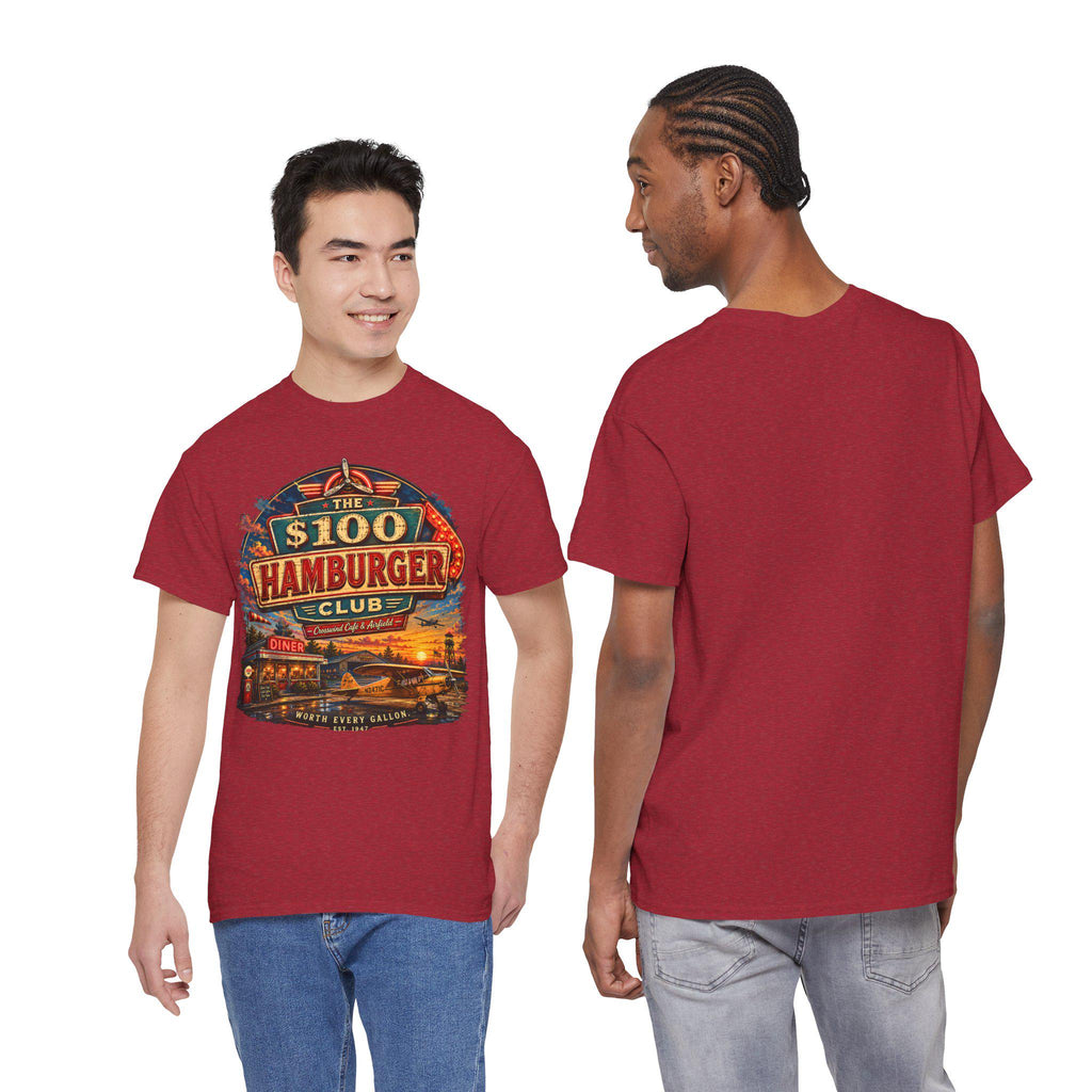 100 Dollar Hamburger Club Pilot Shirt, Vintage Aviation Diner Tee, Taildragger Airplane Gift