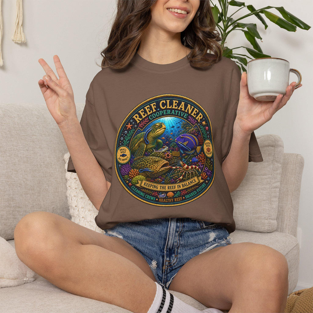 Reef Cleaner Badge T-shirt | Sea Turtle & Coral Conservation Graphic