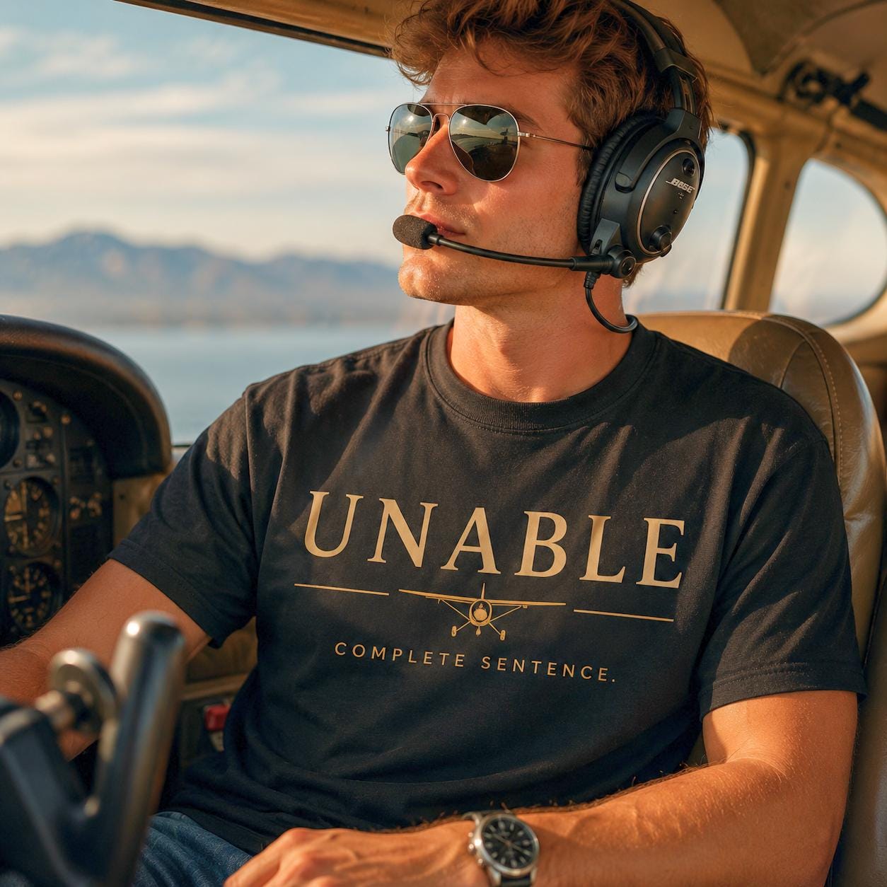 UNABLE Complete Sentence Pilot Shirt | Aviation Humor Tee, Gift for Pilots