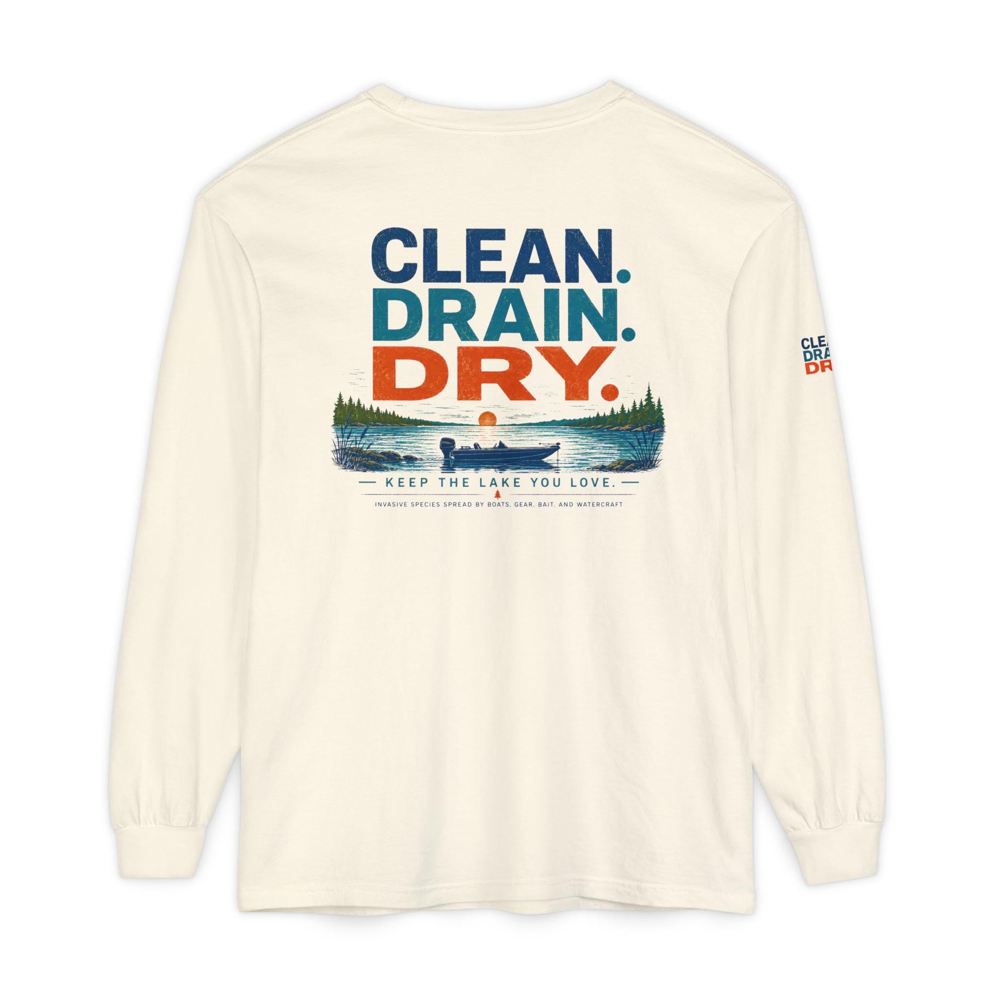 Clean Drain Dry Long Sleeve Shirt, Lake Conservation, Invasive Species Awareness Tee