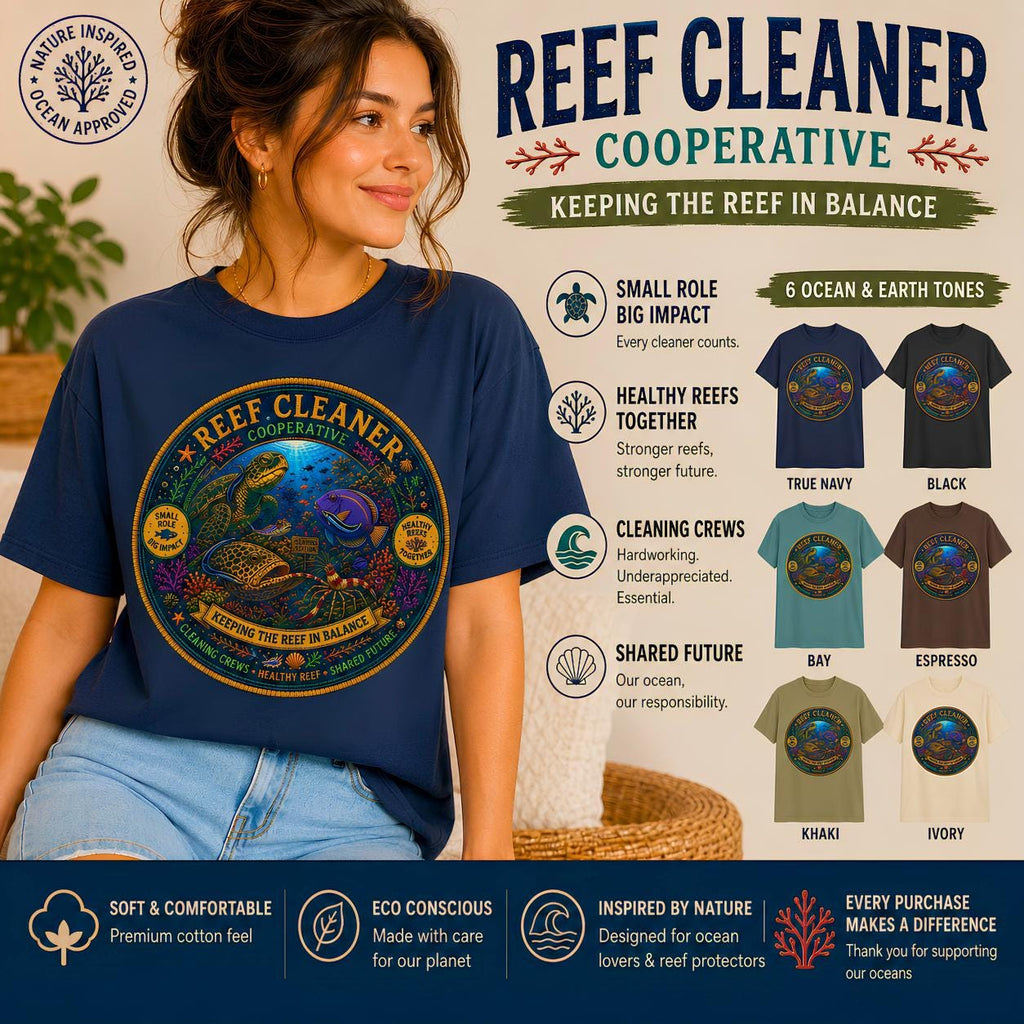 Reef Cleaner Badge T-shirt | Sea Turtle & Coral Conservation Graphic