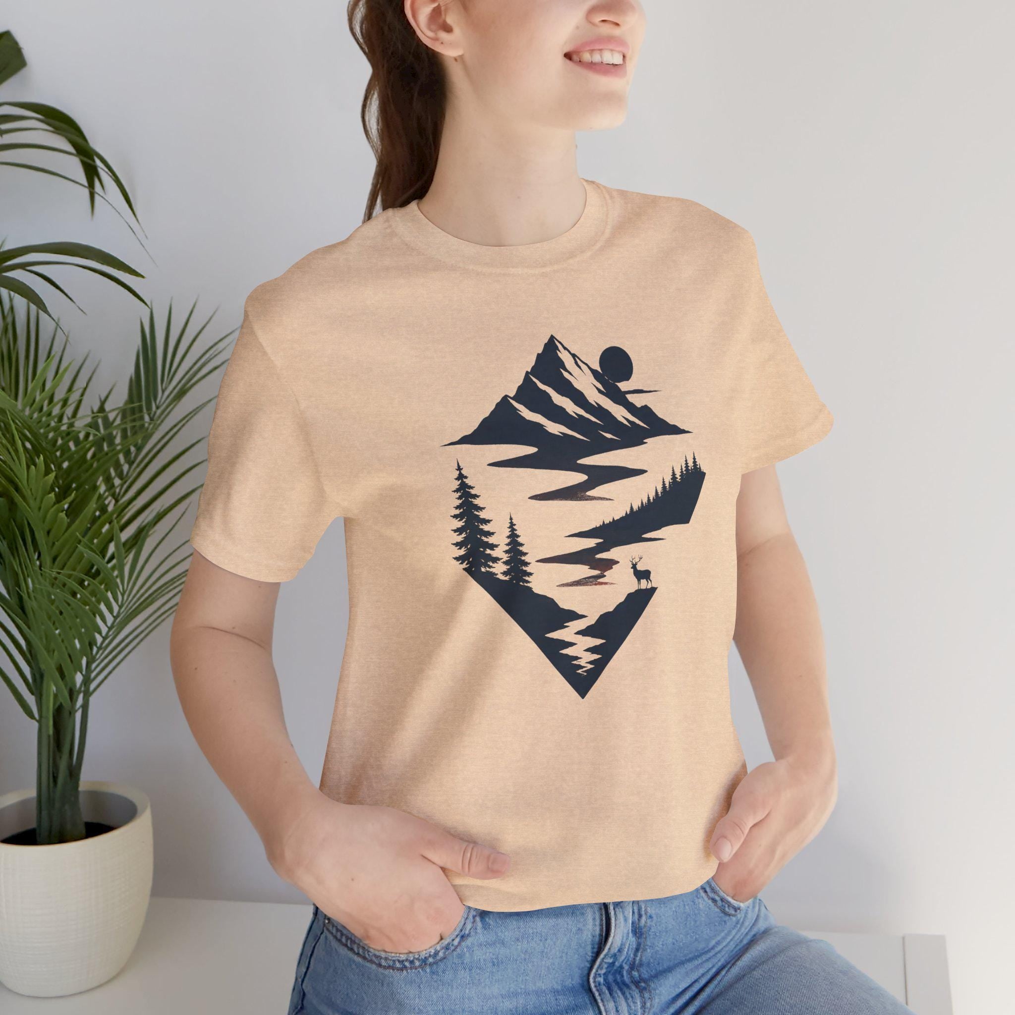 Mountain Landscape Graphic Tee | Bella Canvas 3001 Outdoor Adventure Shirt