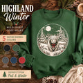 Winter Highland Cow Crewneck Sweatshirt, Rustic Christmas Scene, Cozy Farmhouse Style