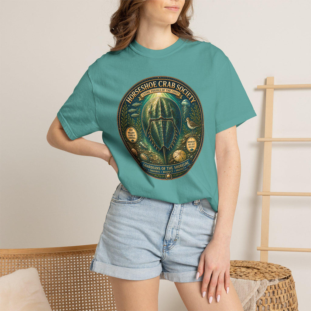Horseshoe Crab Society Shirt, Living Fossil Marine Biology Tee, Coastal Ocean Wildlife Graphic