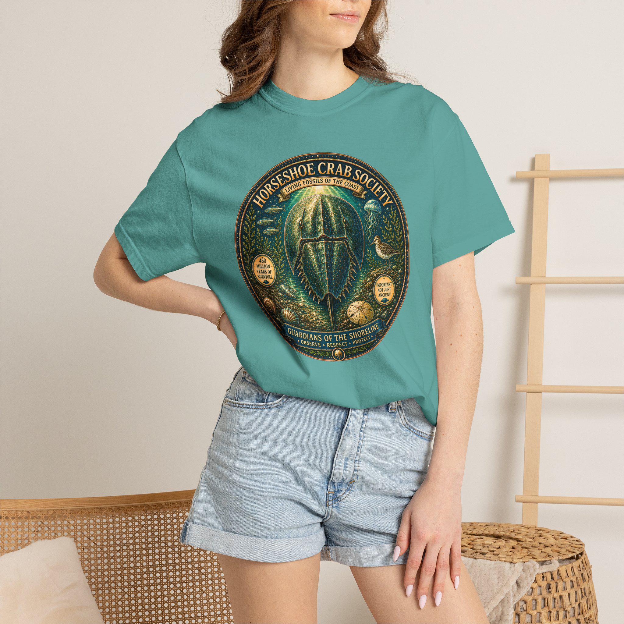 Horseshoe Crab Society Shirt, Living Fossil Marine Biology Tee, Coastal Ocean Wildlife Graphic