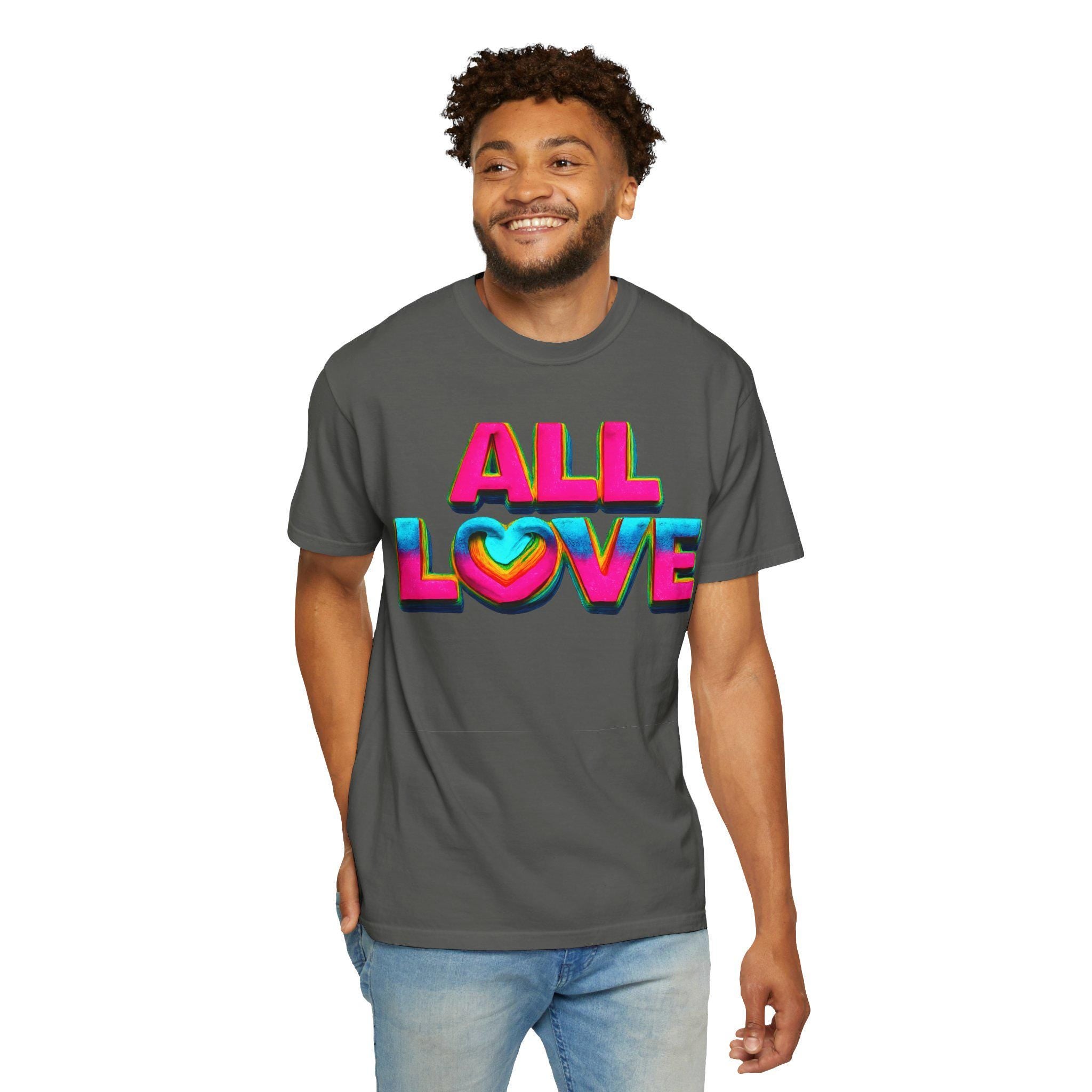 All Love Retro Heart Graphic Tee, Colorful Positive Vibes Shirt