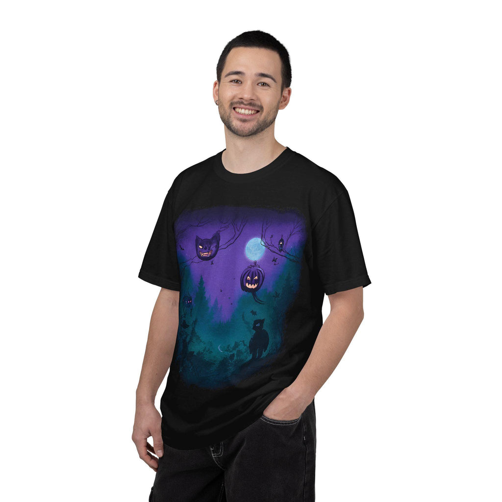 Spooky Jack-o'-Lantern Night T-shirt | Halloween Cat Moon Forest