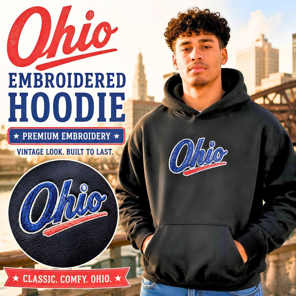 Embroidered Ohio Hoodie | Vintage Script Sweatshirt, Unisex Pullover