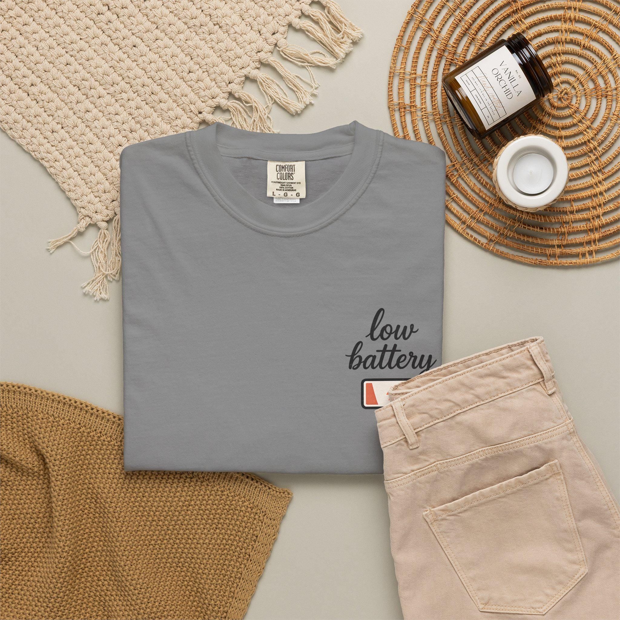 Low Battery Moms Club, Funny Tired Mom Tee, Motherhood Humor, Coffee Prayers Back Print