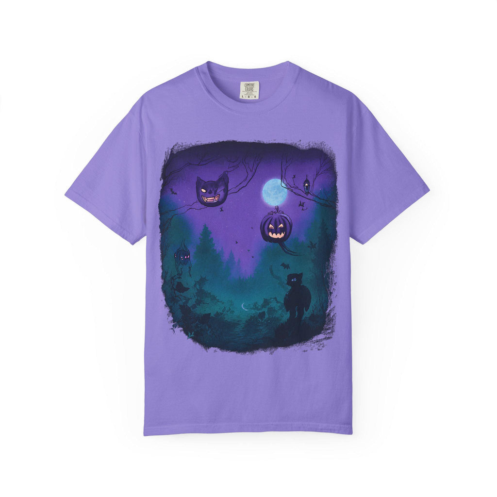 Spooky Jack-o'-Lantern Night T-shirt | Halloween Cat Moon Forest