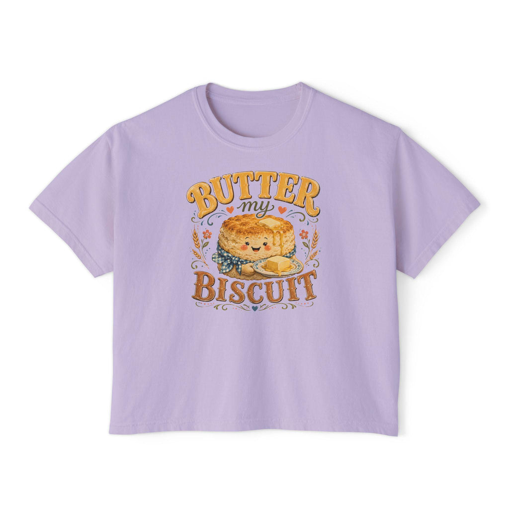 Butter My Biscuit Tee | Retro Smiling Biscuit Character Boxy Top