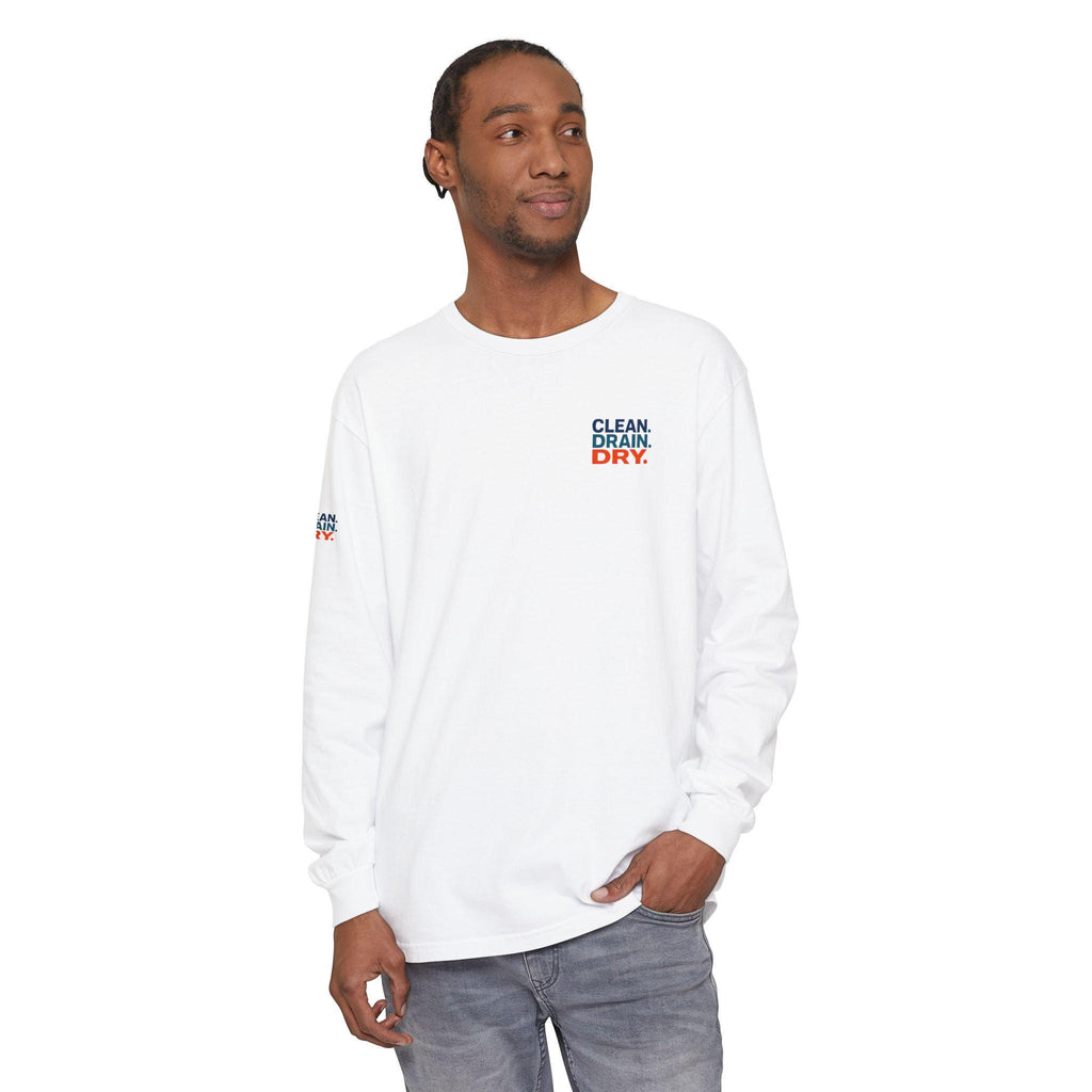 Clean Drain Dry Long Sleeve Shirt, Lake Conservation, Invasive Species Awareness Tee