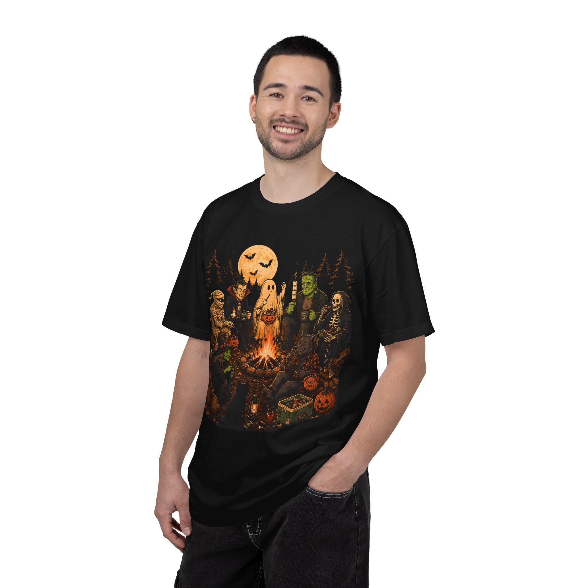 Monster Campfire Scene T-shirt | Halloween Haunted Pumpkin Night