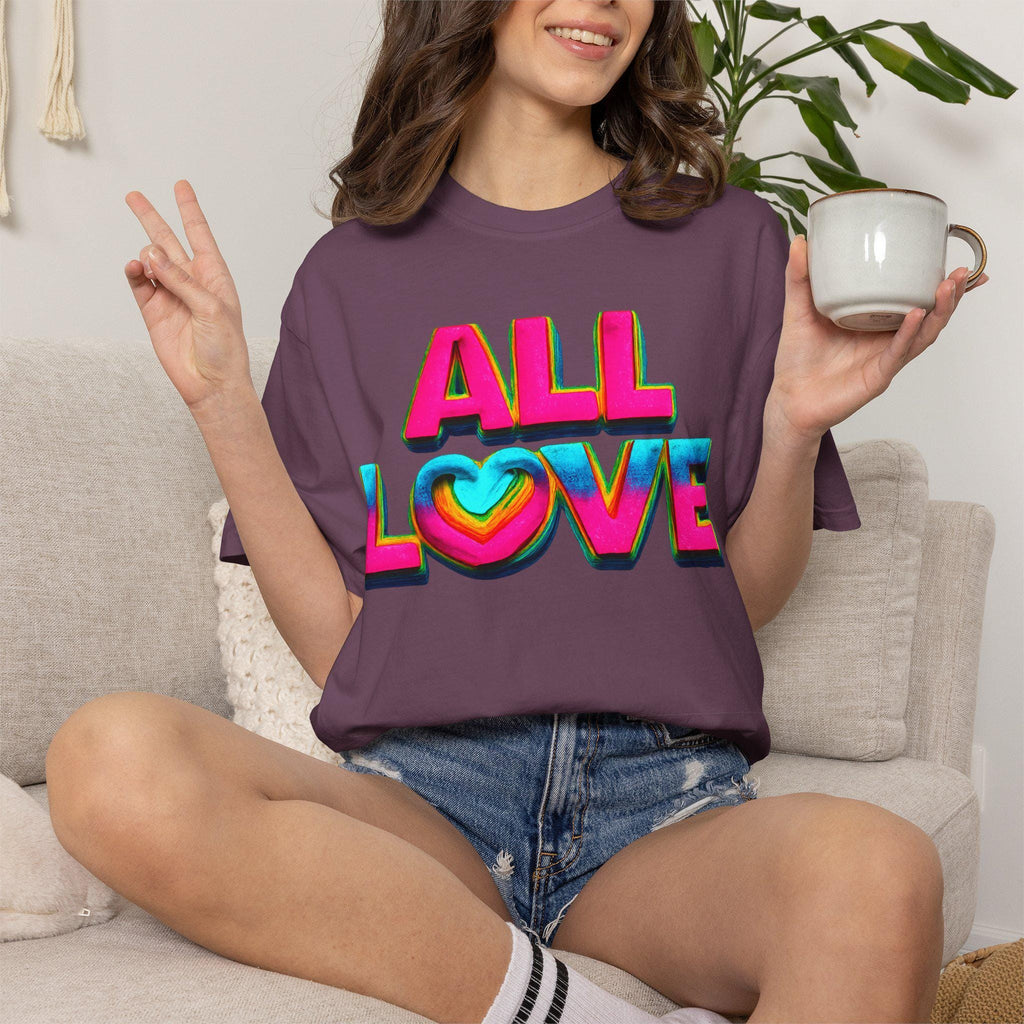 All Love Retro Heart Graphic Tee, Colorful Positive Vibes Shirt