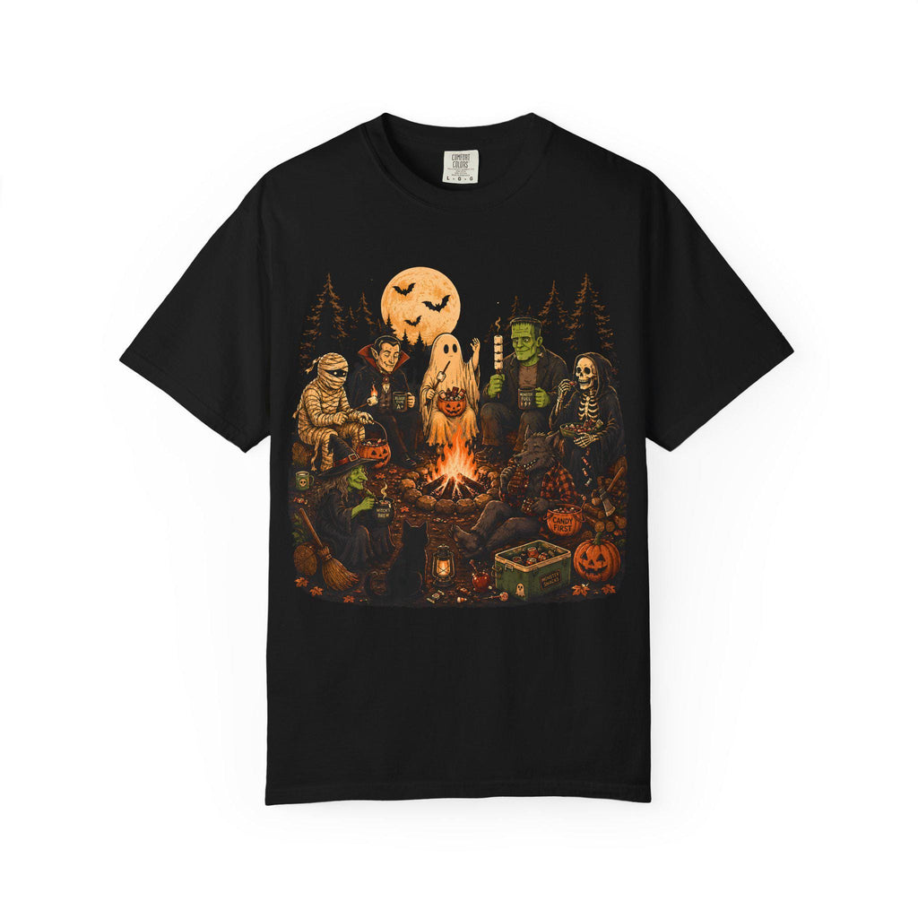 Monster Campfire Scene T-shirt | Halloween Haunted Pumpkin Night