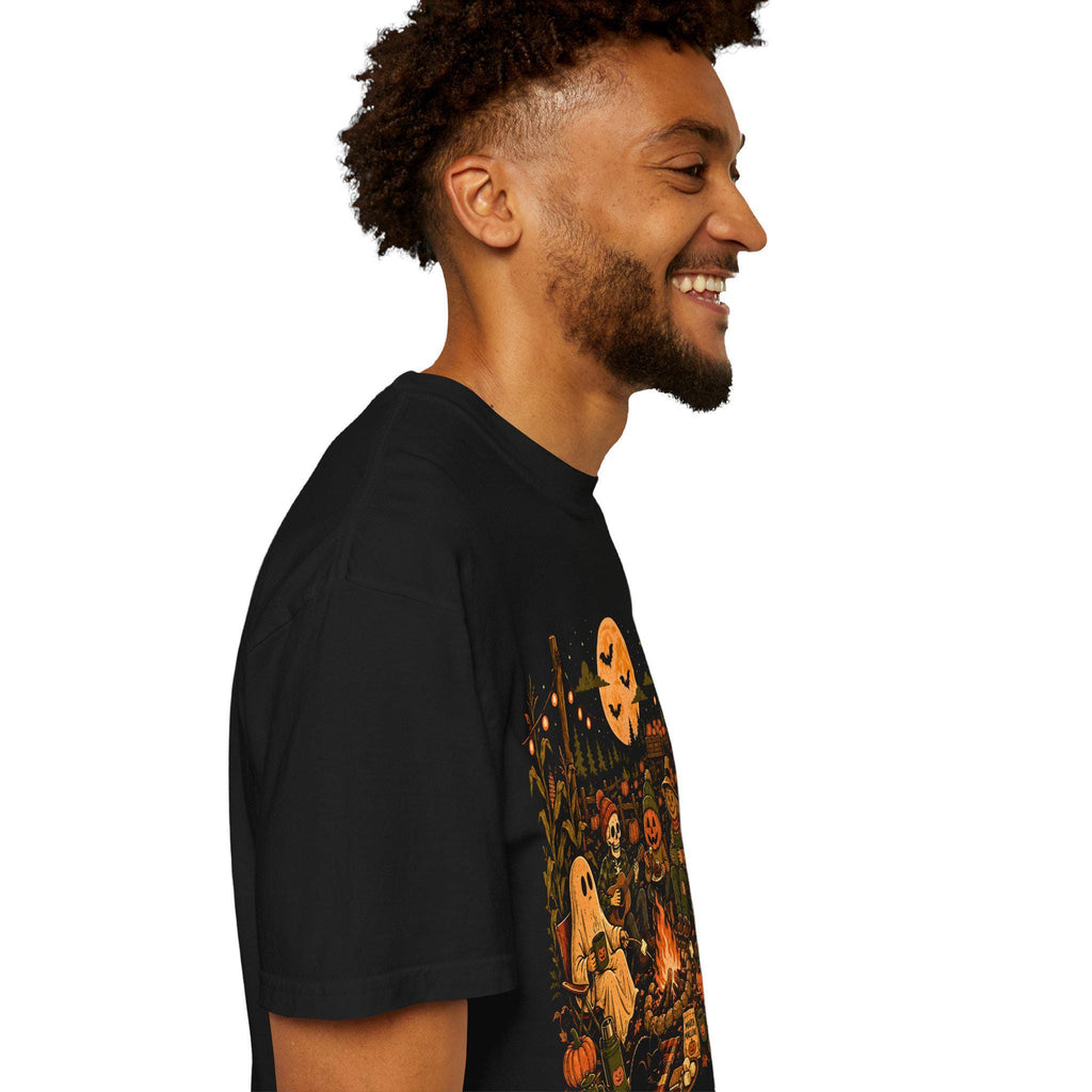 Halloween Campfire Scene T-shirt | Pumpkin, Ghosts, Scarecrow, Jack-O'-Lanterns
