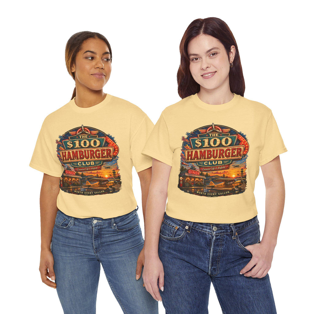 100 Dollar Hamburger Club Pilot Shirt, Vintage Aviation Diner Tee, Taildragger Airplane Gift